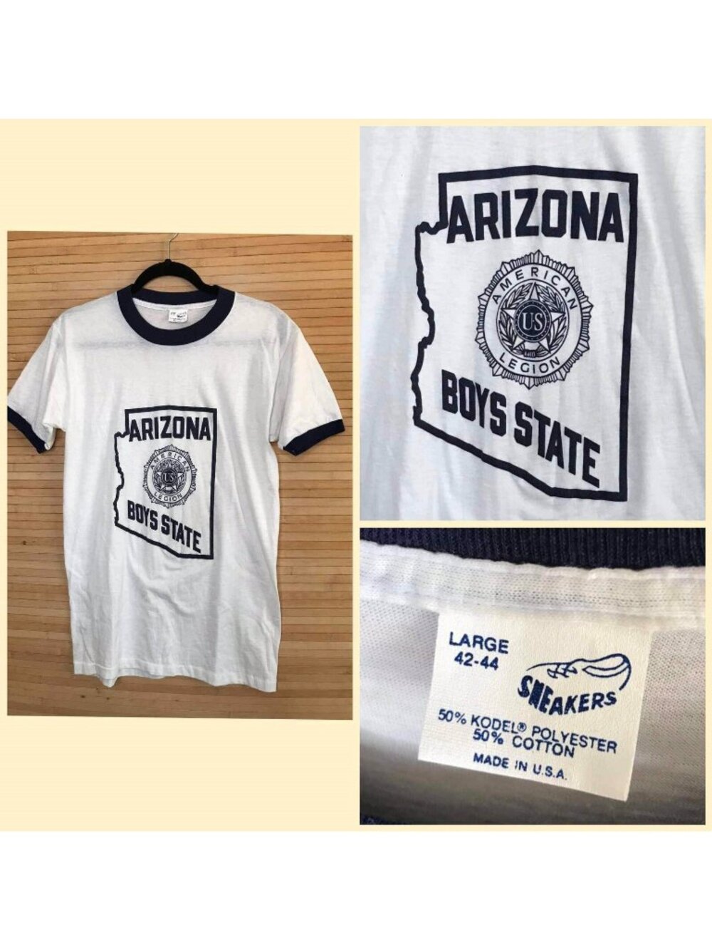 70's Vintage Arizona Boys State T shirt Graphic Super RARE White Ringer Sz L